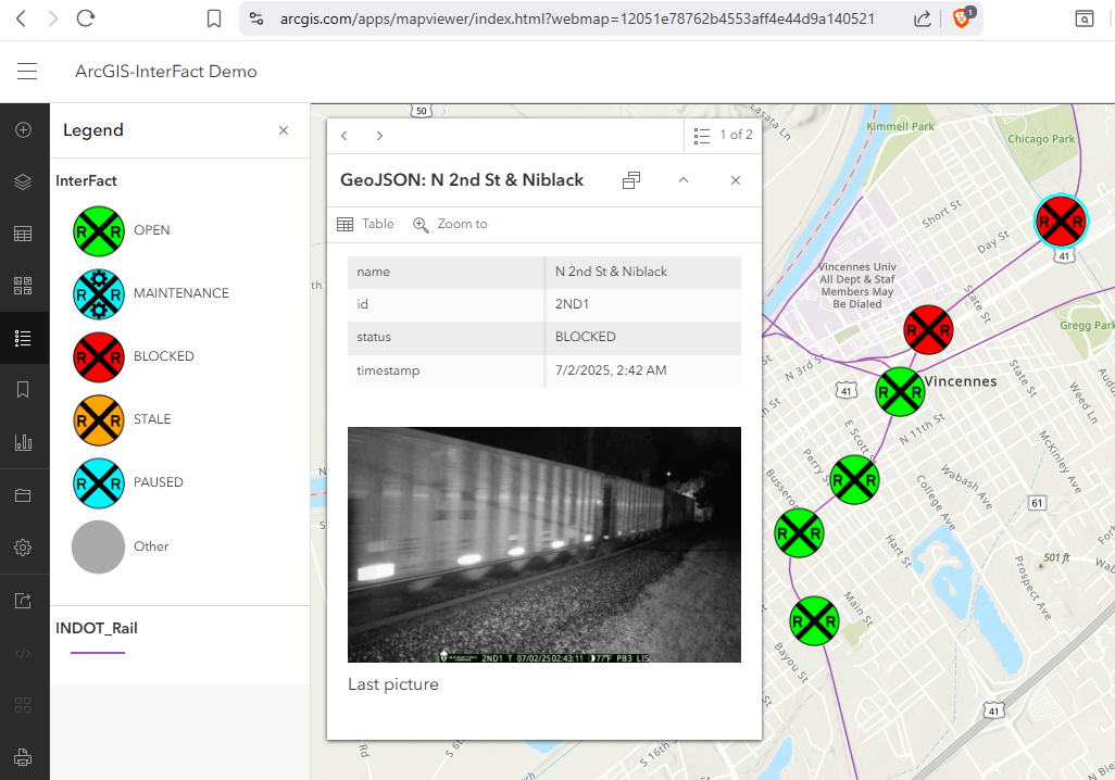 InterFact railroad crossing map in arcgis